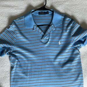 Light blue with navy stripes polo
